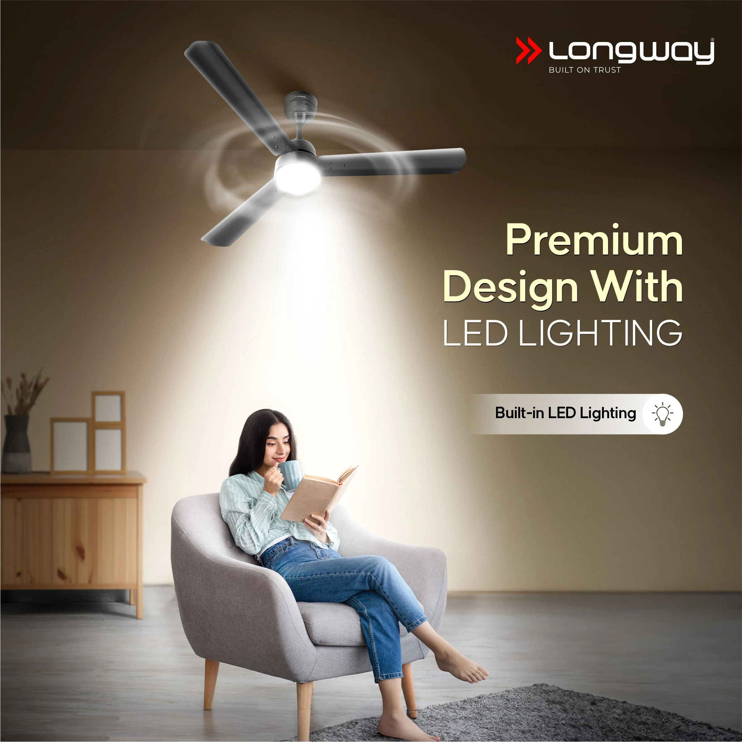 Longway Luminair 1200 mm BLDC Ceiling Fan with Remote Control | BEE 5 Star Rated Energy Efficient | Ultra High Speed 3 Blade Anti-Dust Decorative Ceiling Fan | 5 Years Warranty (Smoked Brown, Pack of 1) - Image 5