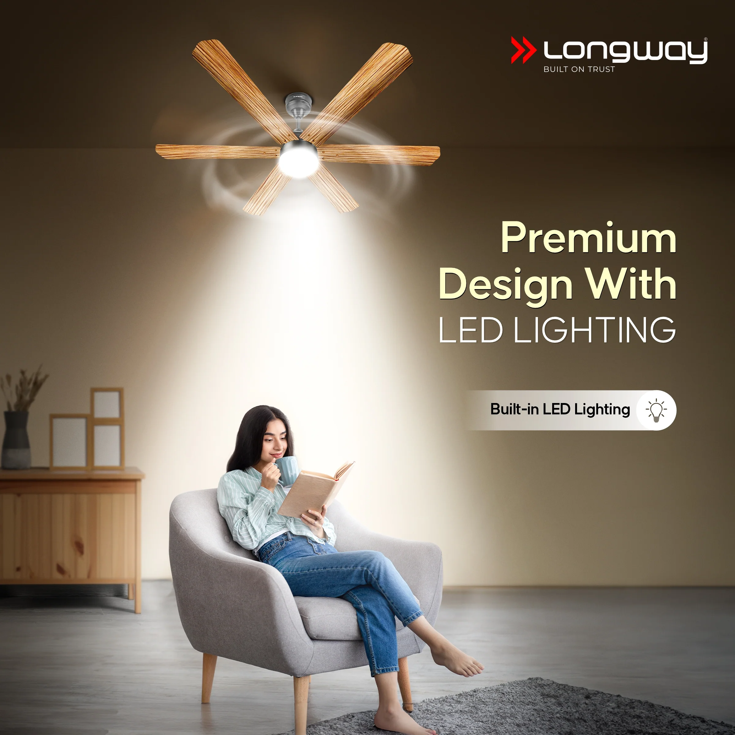 Longway Luminair Max 1200 mm BLDC Ceiling Fan with Remote Control & LED Light | BEE 5 Star Rated Energy Efficient | Ultra High Speed 6 Blade Anti-Dust Decorative Ceiling Fan | 5 Years Warranty (Smoked Cedar, Pack of 1) - Image 5