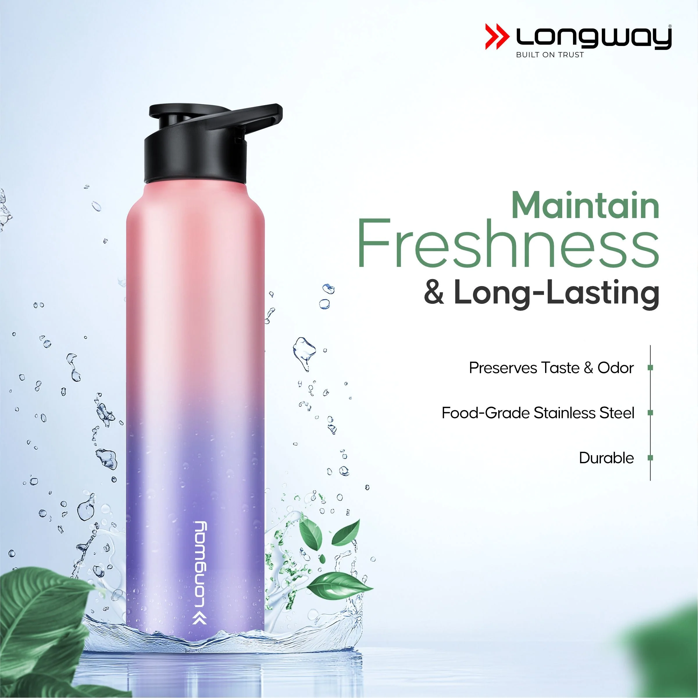 Longway Rush 1 Ltr Stainless Steel Water Bottle | Leak-Proof & Rust-Free Design | Perfect for School, Office, Home, Gym, Travel & Ideal for Men, Women & Kids (1000 ml, Aqua-Rose) - Image 11