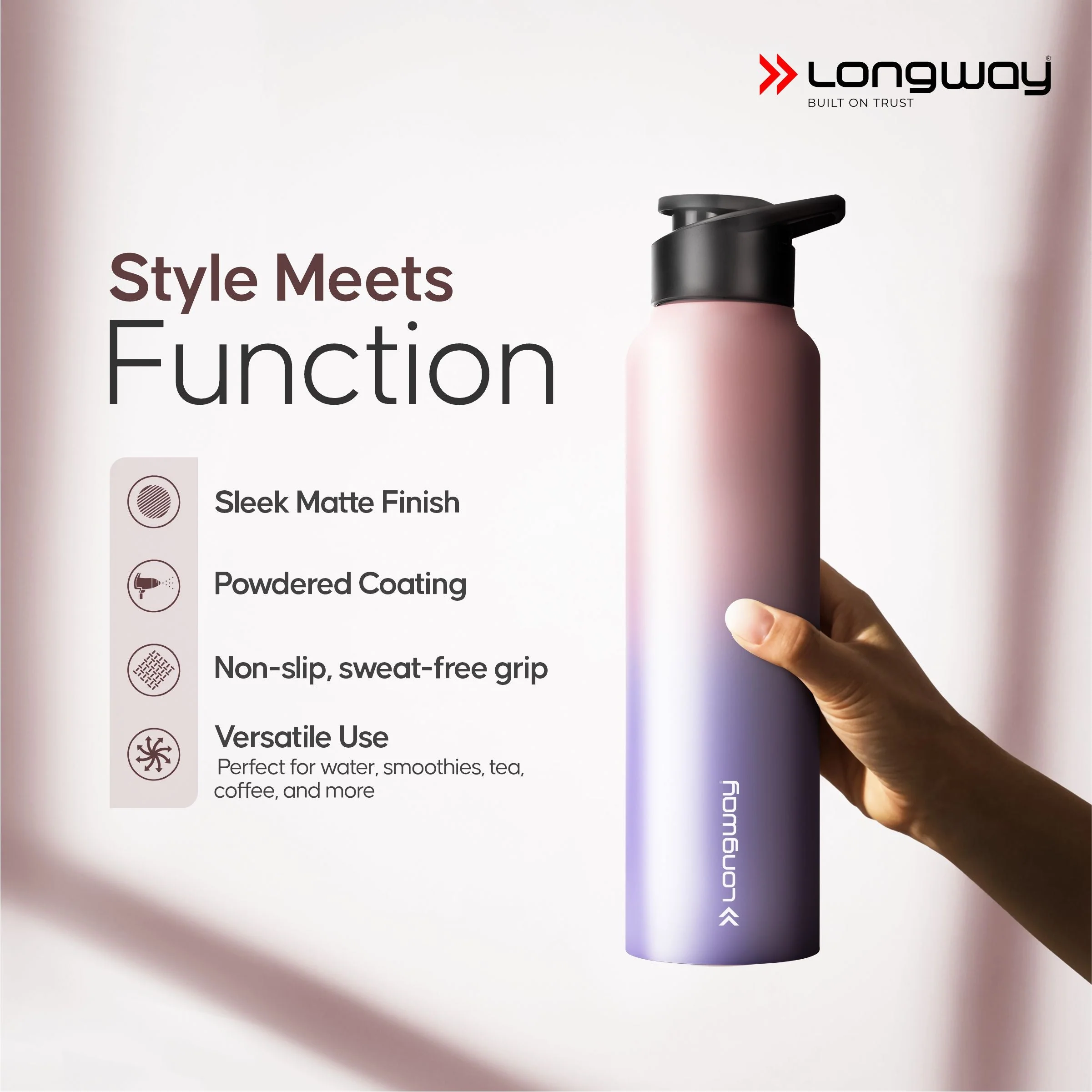 Longway Rush 1 Ltr Stainless Steel Water Bottle | Leak-Proof & Rust-Free Design | Perfect for School, Office, Home, Gym, Travel & Ideal for Men, Women & Kids (1000 ml, Aqua-Rose) - Image 13