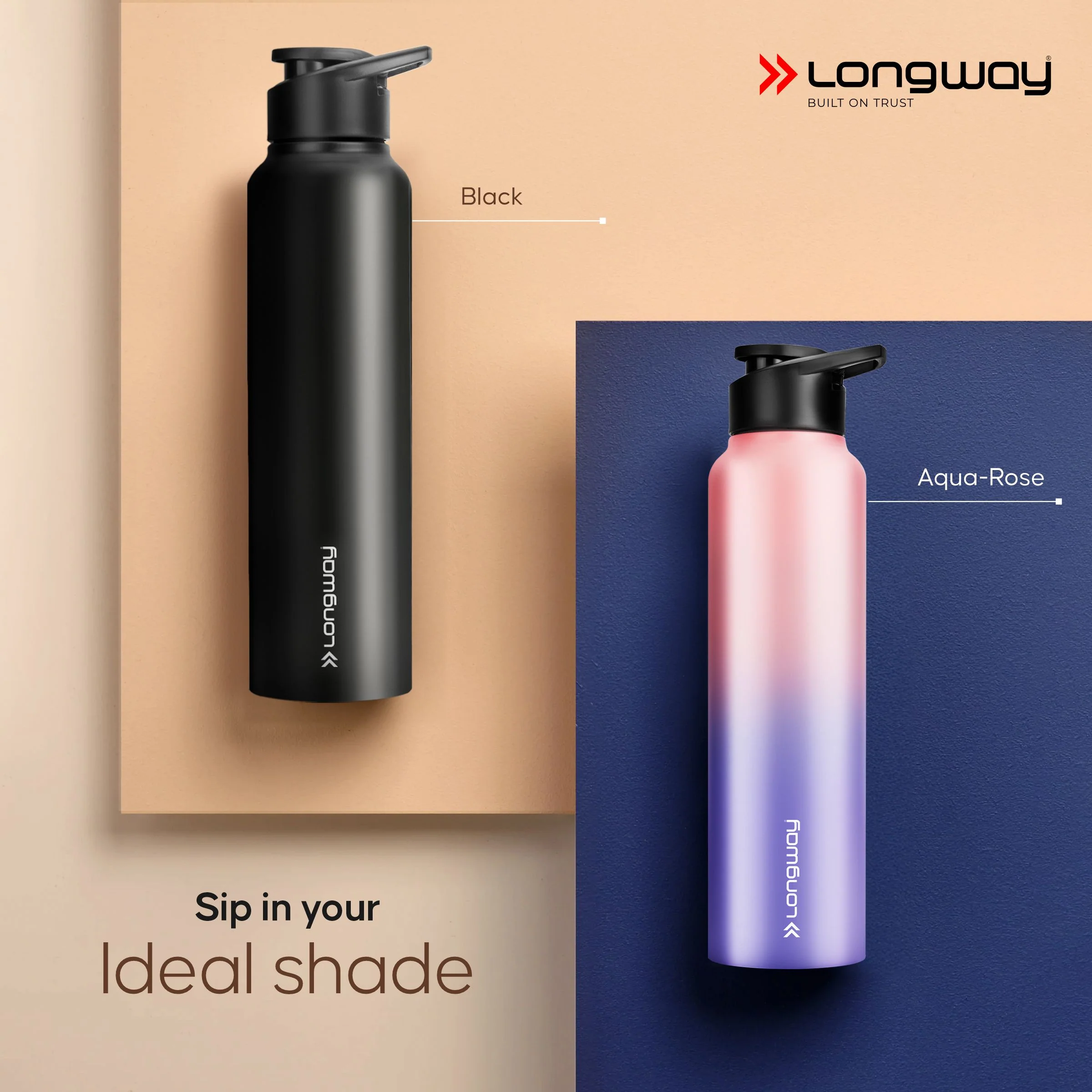 Longway Rush 1 Ltr Stainless Steel Water Bottle | Leak-Proof & Rust-Free Design | Perfect for School, Office, Home, Gym, Travel & Ideal for Men, Women & Kids (1000 ml, Aqua-Rose) - Image 8
