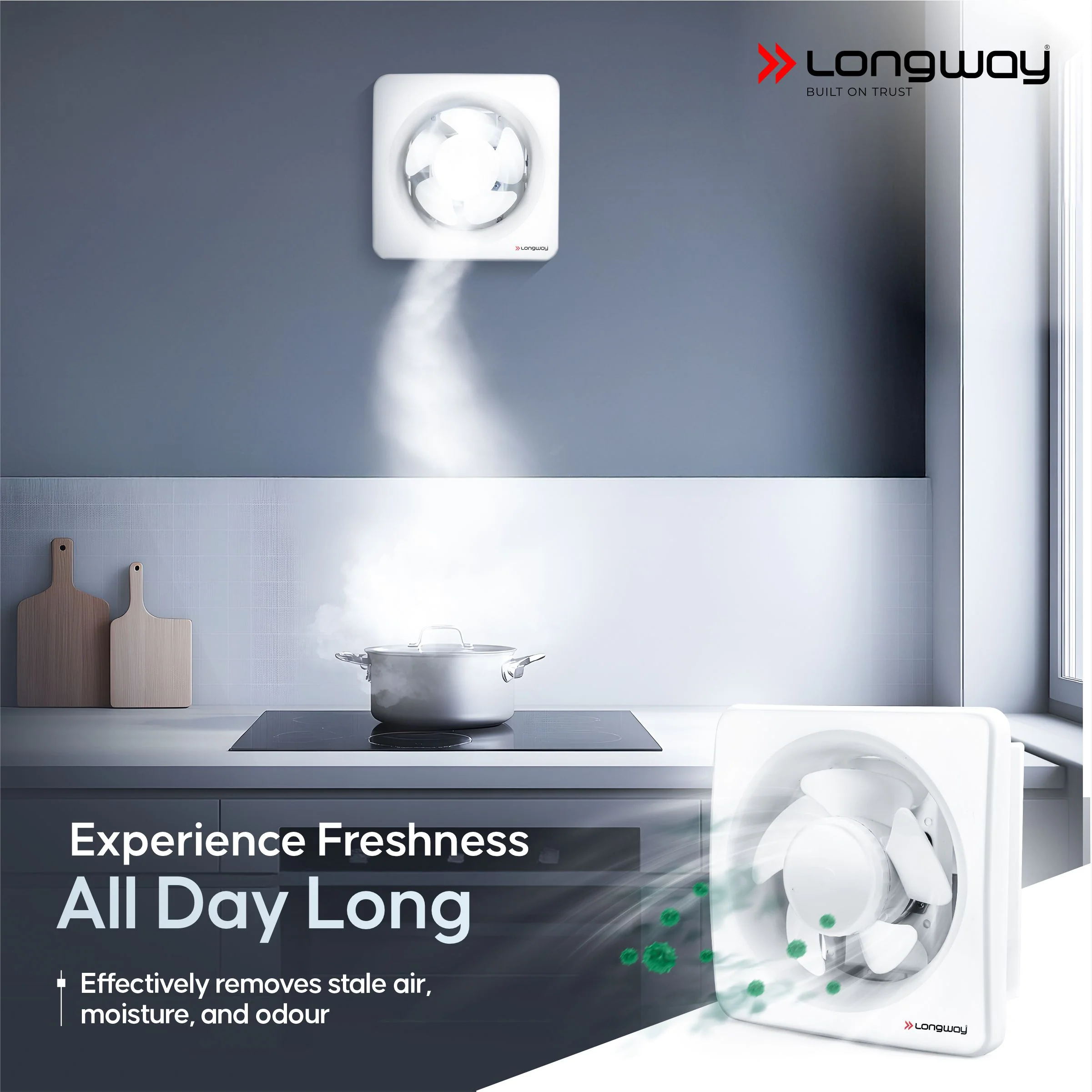 Longway Ventura 6 Inch 150 mm Energy Efficient Exhaust Fan | High Speed Powerful Motor | Noiseless Operation & Easy to Clean | Rust Proof with Anti Dust Shutters |Suitable for Bathroom, Kitchen, Office | 2 Years Warranty (White) - Image 5