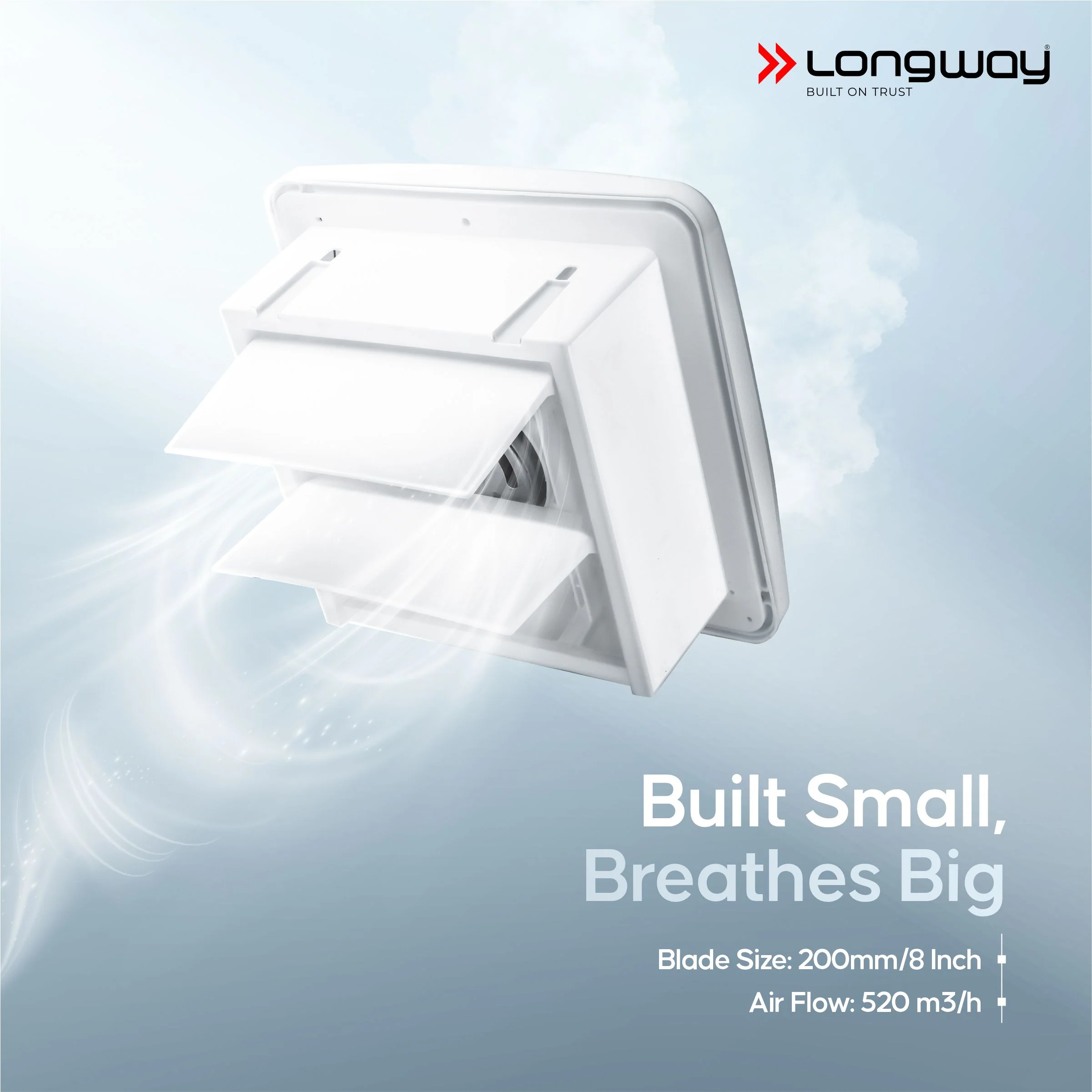 Longway Ventura 8 Inch 200 mm Energy Efficient Exhaust Fan | High Speed Powerful Motor | Noiseless Operation & Easy to Clean | Rust Proof with Anti Dust Shutters |Suitable for Bathroom, Kitchen, Office | 2 Years Warranty (White) - Image 3