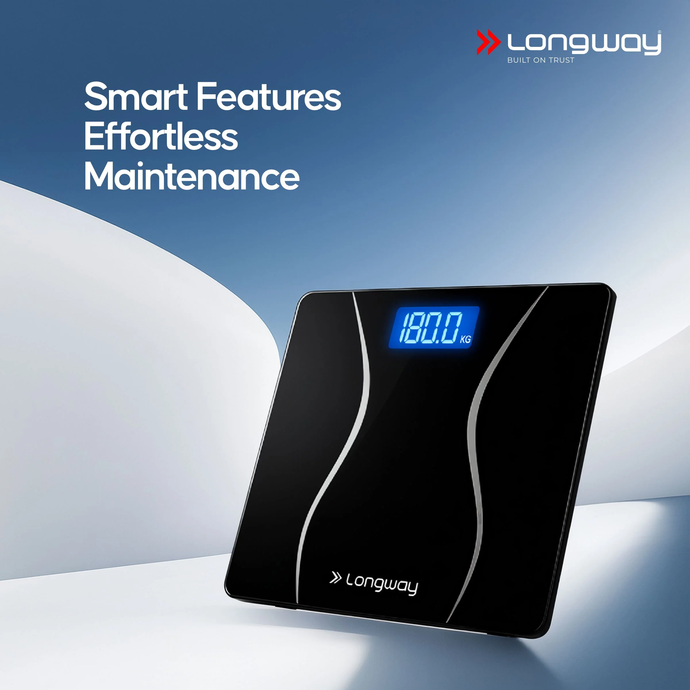 Longway Weight Machine for Home | Digital Bathroom Scale for Human Body Weight Measurement | Extra Thick Tempered Glass with LCD Display (36 Months Warranty | Black | Max Weight 180Kgs | Aura) - Image 8