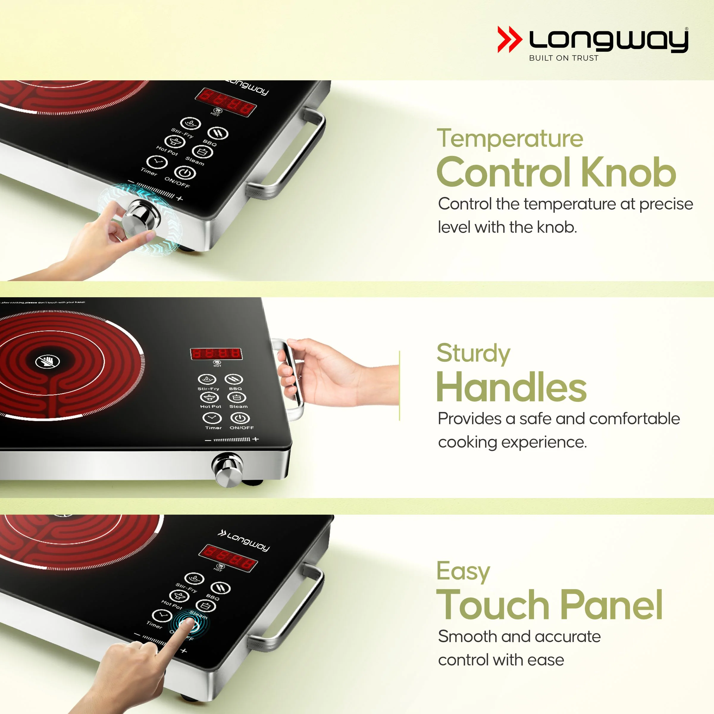 Longway Infralite Pro ICT 2200 W Infrared Cooktop with Free Stainless Steel Grill | Auto Shut Off & Overheat Protection  (Black, Touch Control) - Image 4