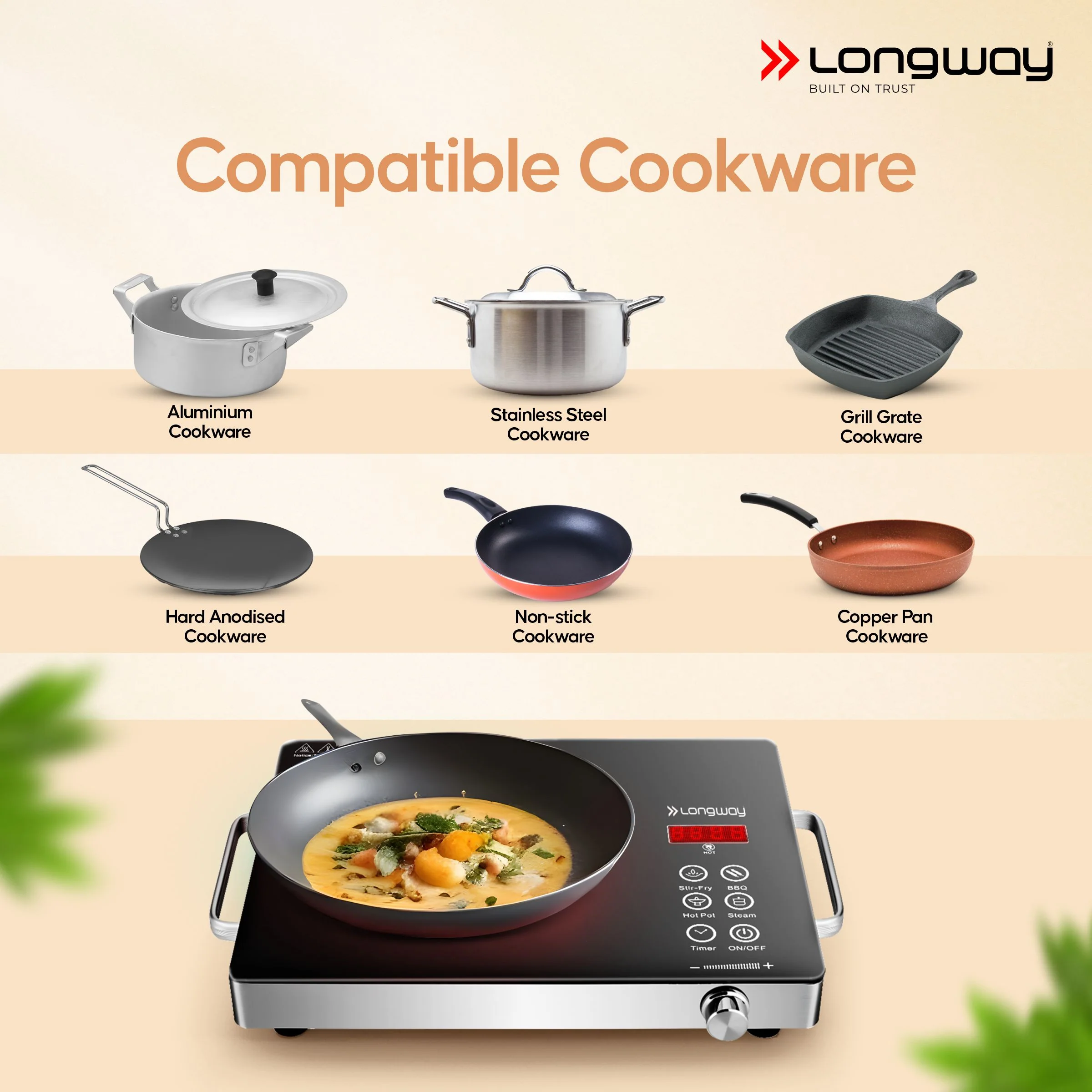 Longway Infralite Pro ICT 2200 W Infrared Cooktop with Free Stainless Steel Grill | Auto Shut Off & Overheat Protection  (Black, Touch Control) - Image 7