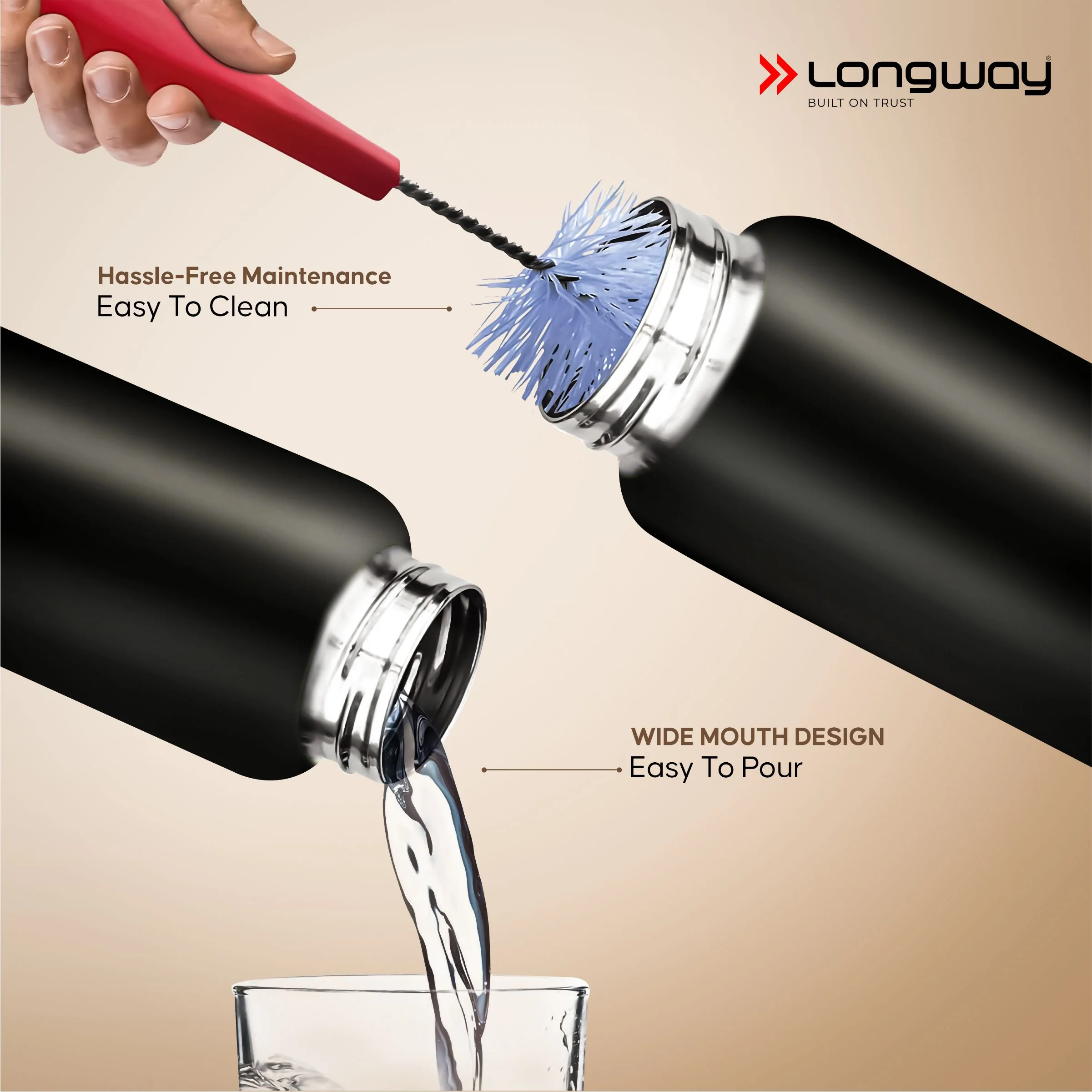 Longway Rush 1 Ltr Stainless Steel Water Bottle | Leak-Proof & Rust-Free Design | Perfect for School, Office, Home, Gym, Travel & Ideal for Men, Women & Kids (1000 ml) - Image 6