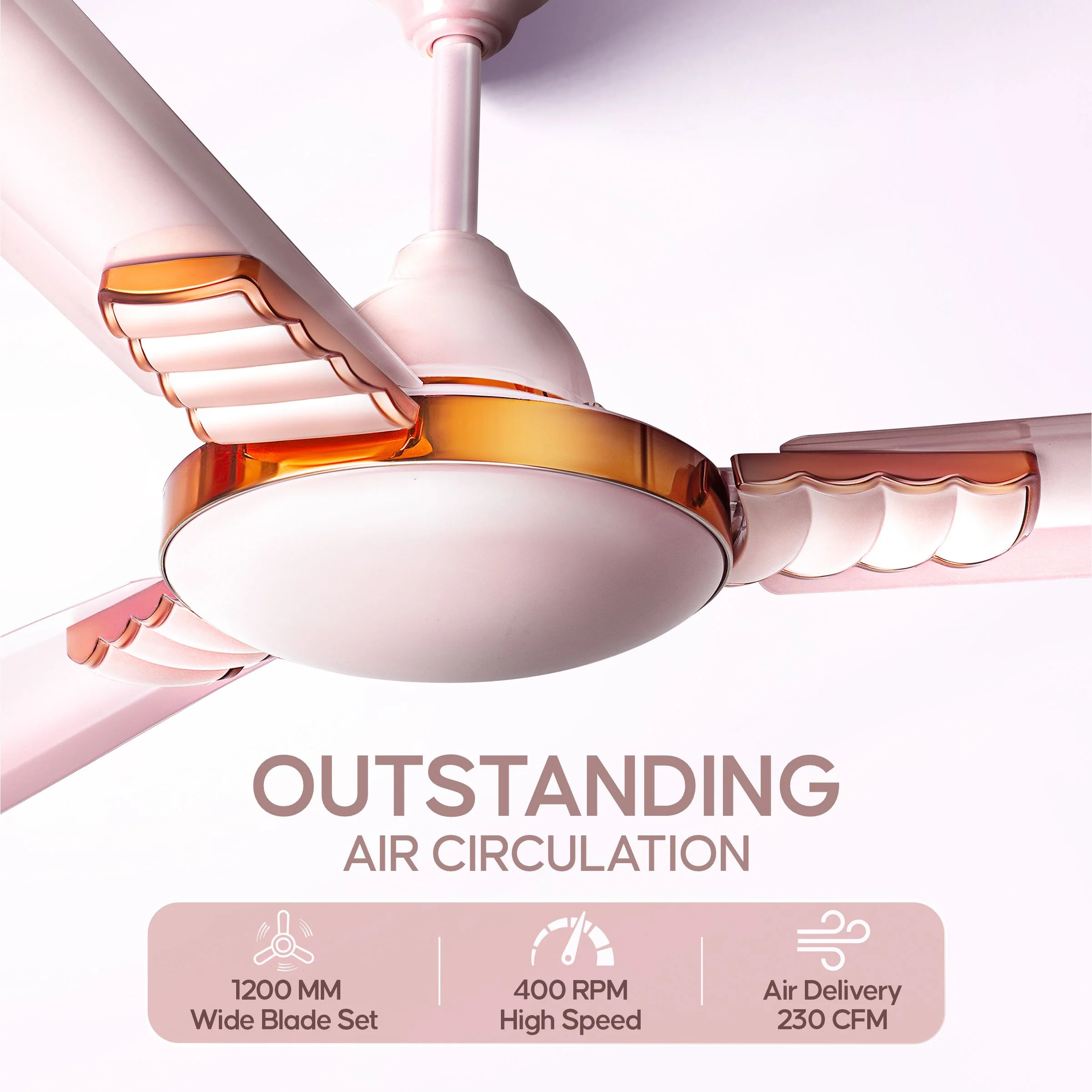 Longway Wave P1 1200 mm/48 inch Ultra High Speed 3 Blade Anti-Dust Decorative Ceiling Fan (Pack of 1) - Image 4