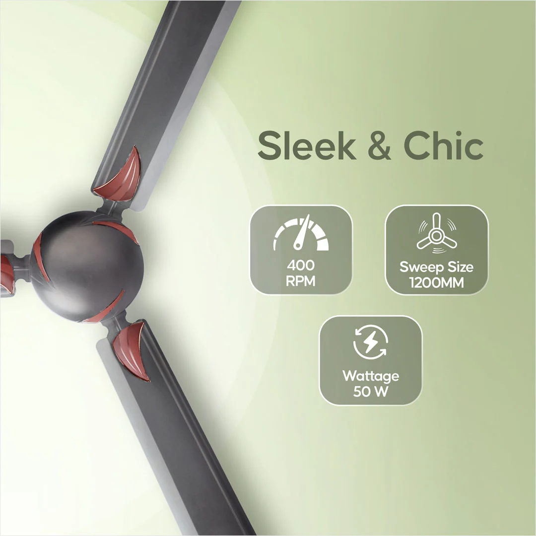 Longway Creta P2 1200 mm/48 inch Ultra High Speed 3 Blade Anti-Dust Decorative Star Rated Ceiling Fan (Smoked Brown, Pack of 2) - Image 4