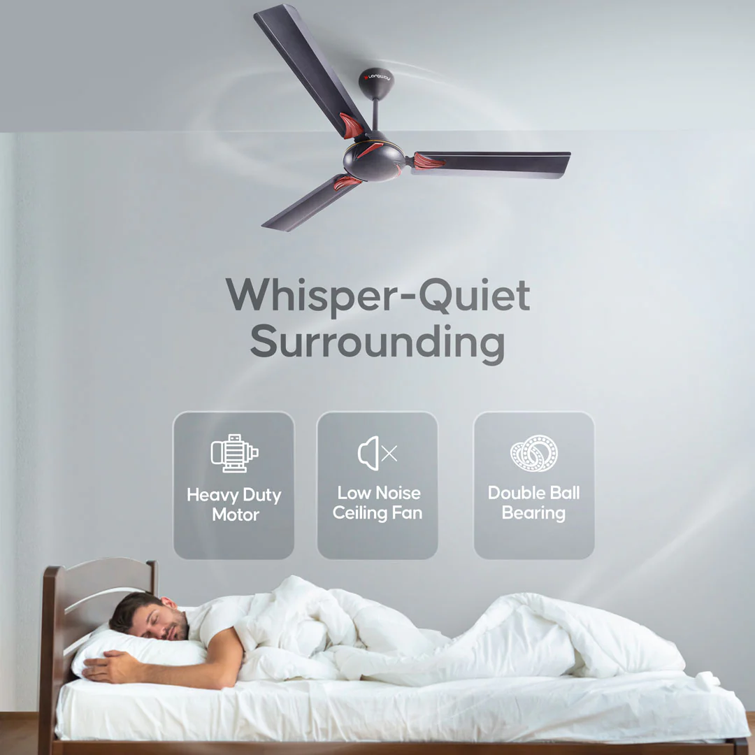 Longway Creta P2 1200 mm/48 inch Ultra High Speed 3 Blade Anti-Dust Decorative Star Rated Ceiling Fan (Smoked Brown, Pack of 2) - Image 6