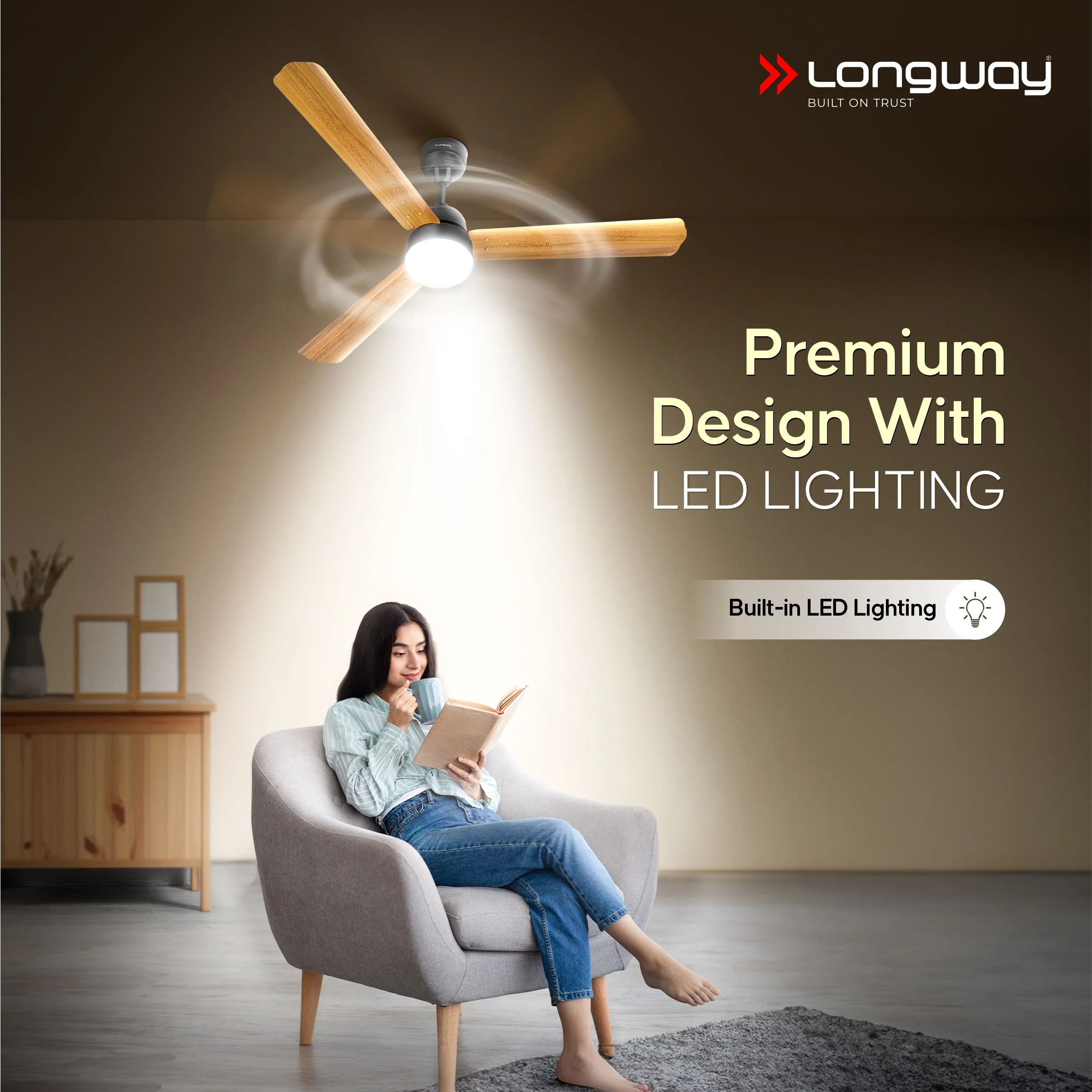 Longway Luminair Max 1200 mm BLDC Ceiling Fan with Remote Control & LED Light | BEE 5 Star Rated Energy Efficient | Ultra High Speed 3 Blade Anti-Dust Decorative Ceiling Fan | 5 Years Warranty (Golden Birch, Pack of 2) - Image 5