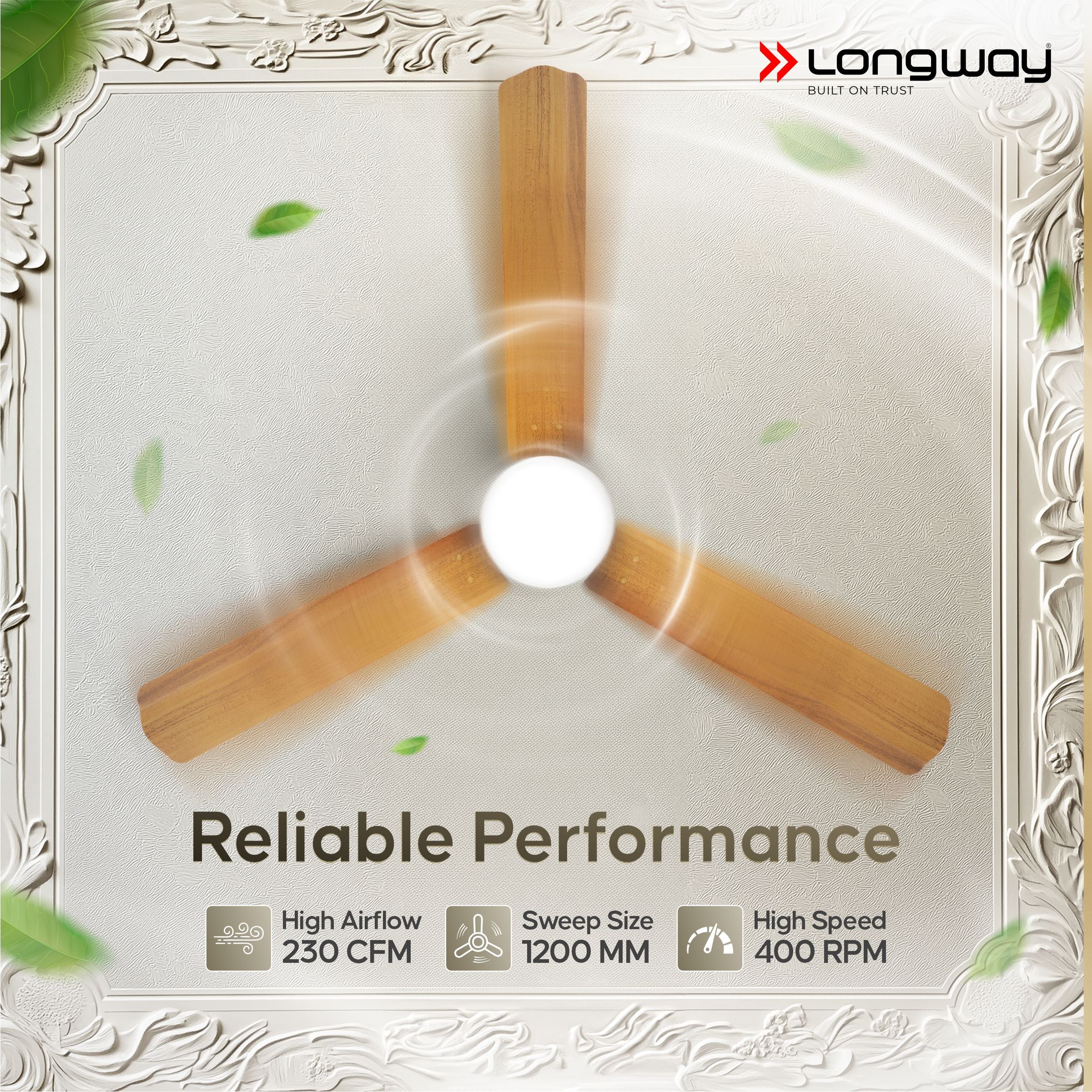 Longway Luminair Max 1200 mm BLDC Ceiling Fan with Remote Control & LED Light | BEE 5 Star Rated Energy Efficient | Ultra High Speed 3 Blade Anti-Dust Decorative Ceiling Fan | 5 Years Warranty (Golden Birch, Pack of 2) - Image 7