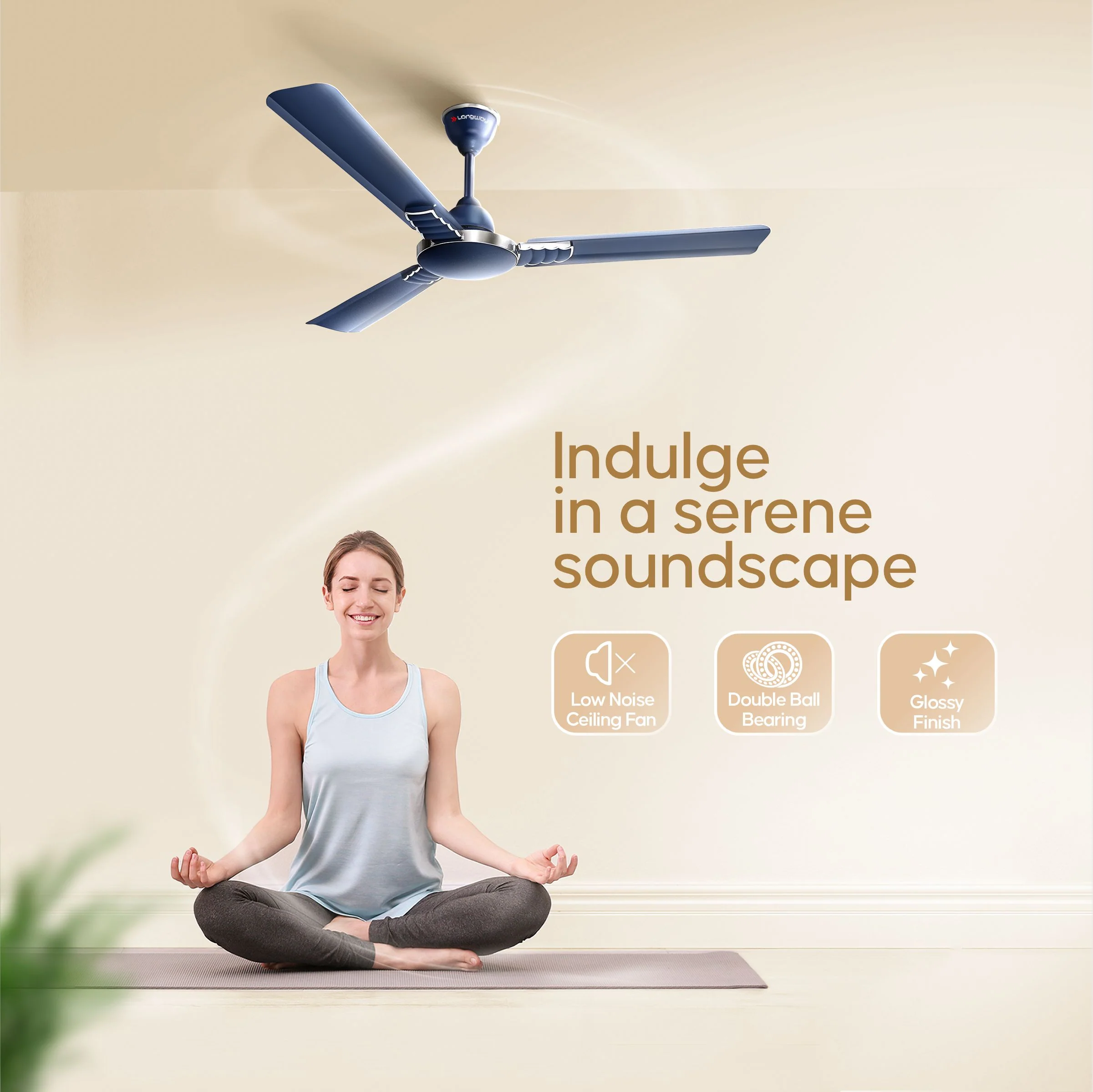 Longway Wave P1 1200 mm/48 inch 400 RPM Ultra High Speed 3 Blade Star Rated Anti-Dust Decorative Ceiling Fan (Silver Blue, Pack of 1) - Image 6