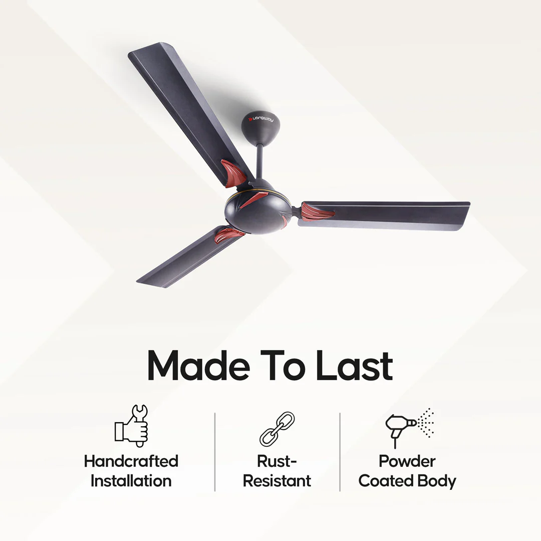 Longway Creta P1 1200 mm/48 inch Ultra High Speed 3 Blade Anti-Dust Decorative Star Rated Ceiling Fan (Pack of 1) - Image 7