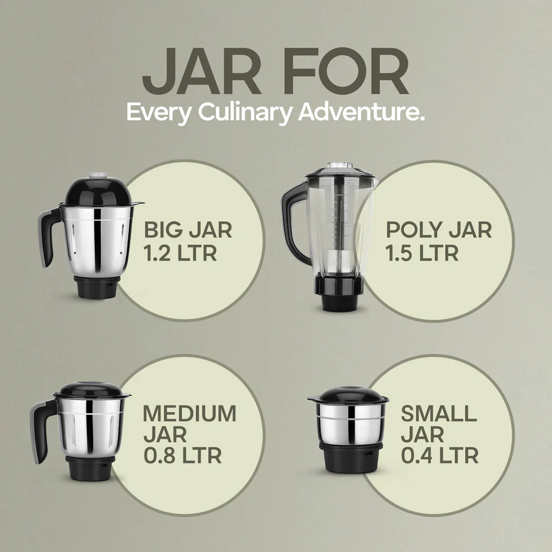 Longway Orion 900 Watt Juicer Mixer Grinder with 4 Jars for Grinding, Mixing, Juicing with Powerful Motor | 2 Years Warranty | (Black, 4 Jars) - Image 7