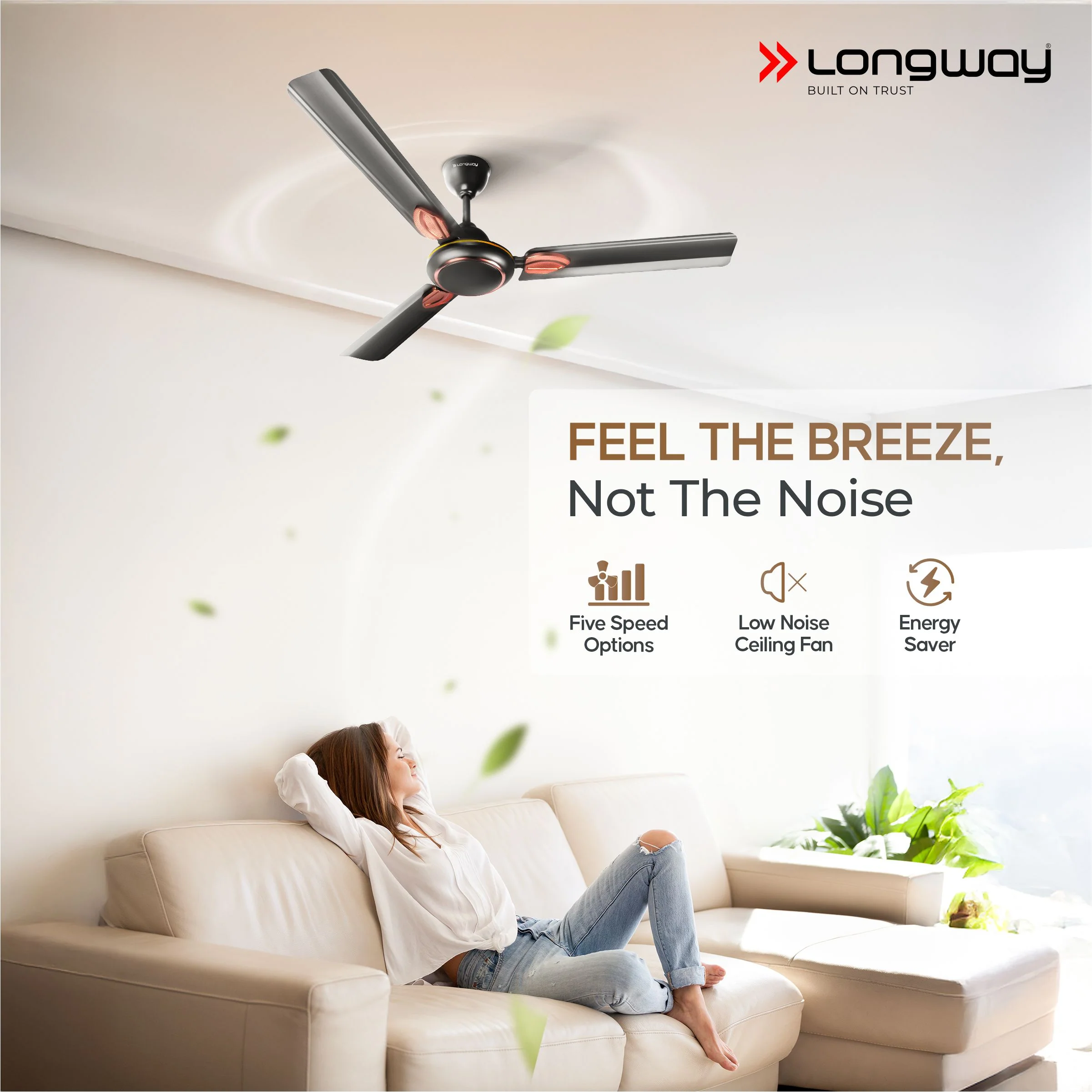 Longway Kiger P1 1200 mm/48 inch Ultra High Speed 3 Blade Anti-Dust Decorative Star Rated Ceiling Fan (Smoked Brown, Pack of 1) - Image 6