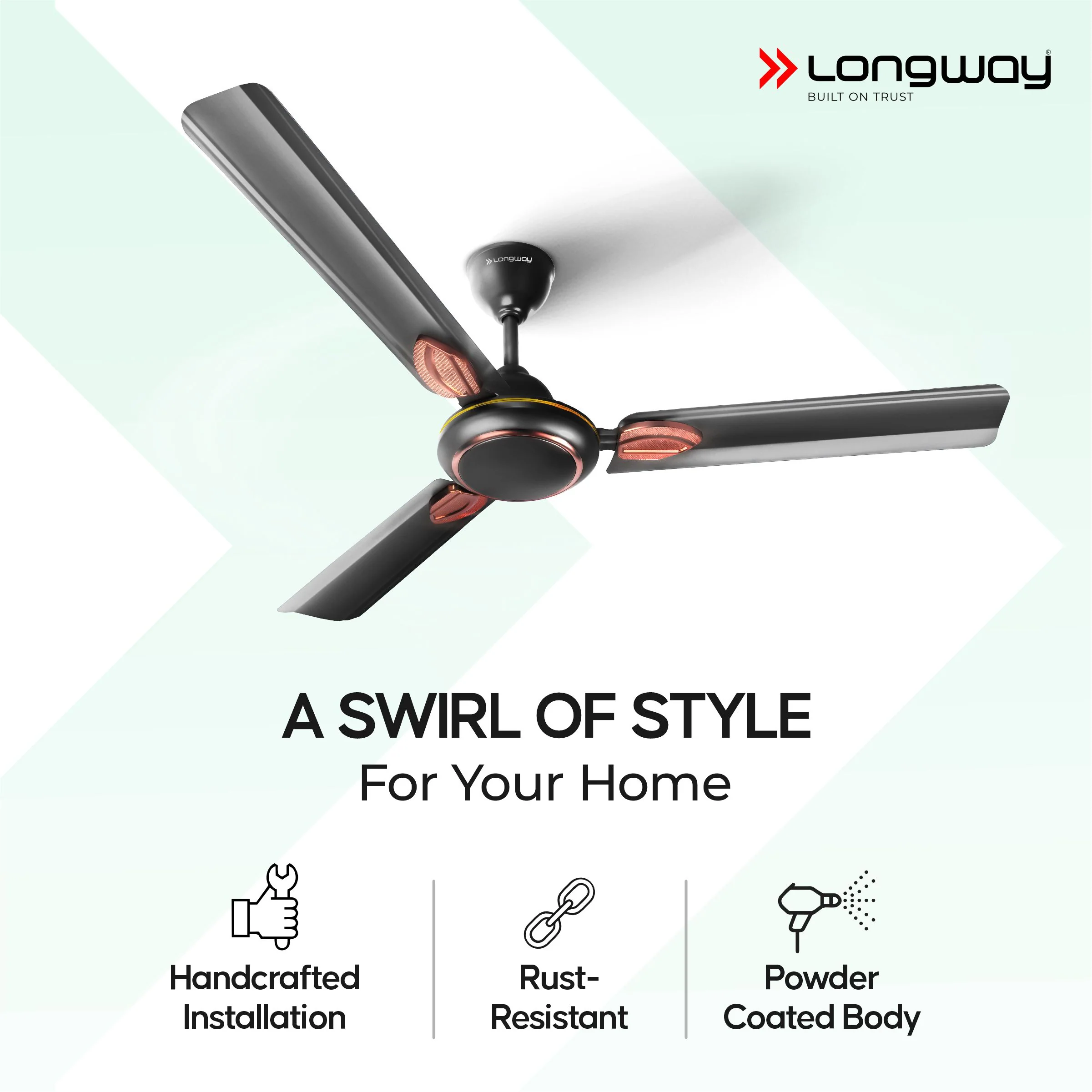 Longway Kiger P1 1200 mm/48 inch Ultra High Speed 3 Blade Anti-Dust Decorative Star Rated Ceiling Fan (Smoked Brown, Pack of 1) - Image 7