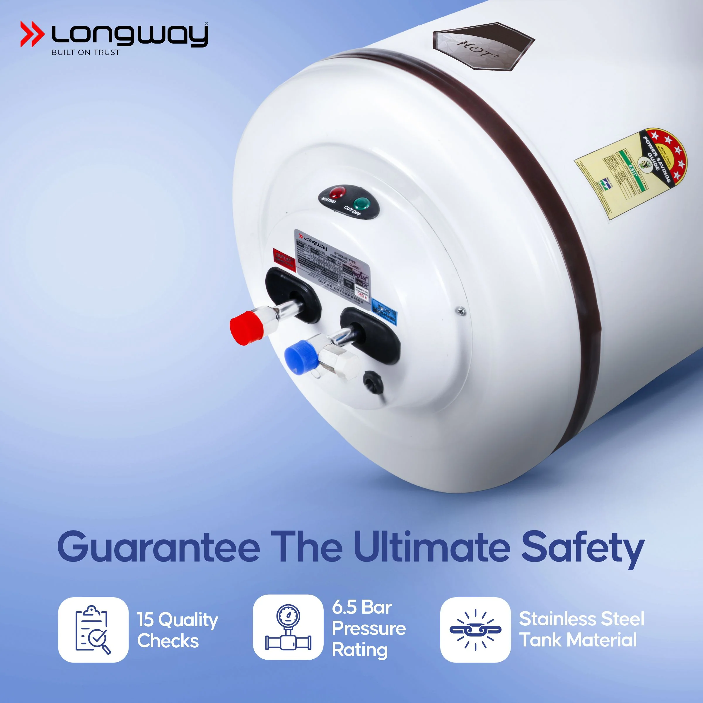 Longway Hotplus 10 Ltr 5 Star Rated Automatic Instant Water Heater for Home, Water Geyser, Water Heater, Electric Geyser with Multiple Safety System & Anti-Rust Coating | 5-Years Warranty on Tank | (Ivory, 10 Ltr) - Image 4