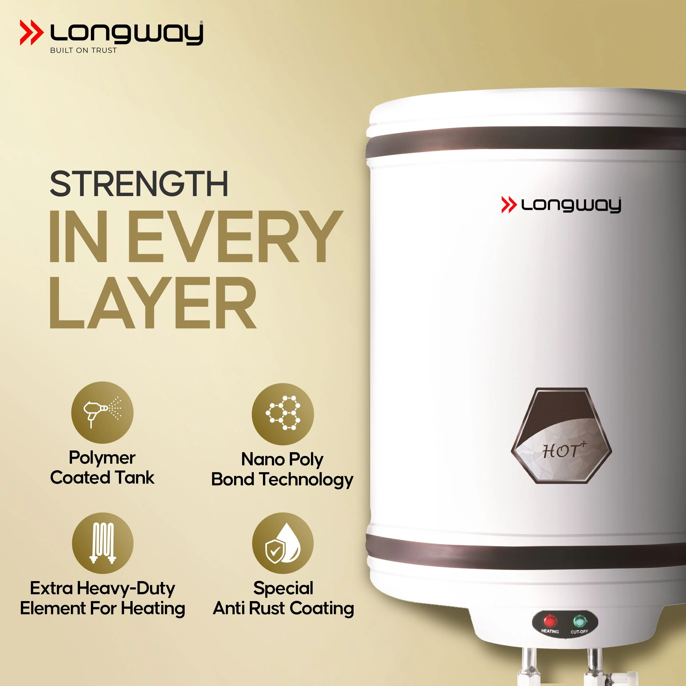 Longway Hotplus 15 Ltr 5 Star Rated Automatic Storage Water for Home, Water Geyser, Water Heater, Electric Geyser with Multiple Safety System & Anti-Rust Coating | 5-Years Warranty on Tank | (Off-White, 15 Ltr) - Image 3