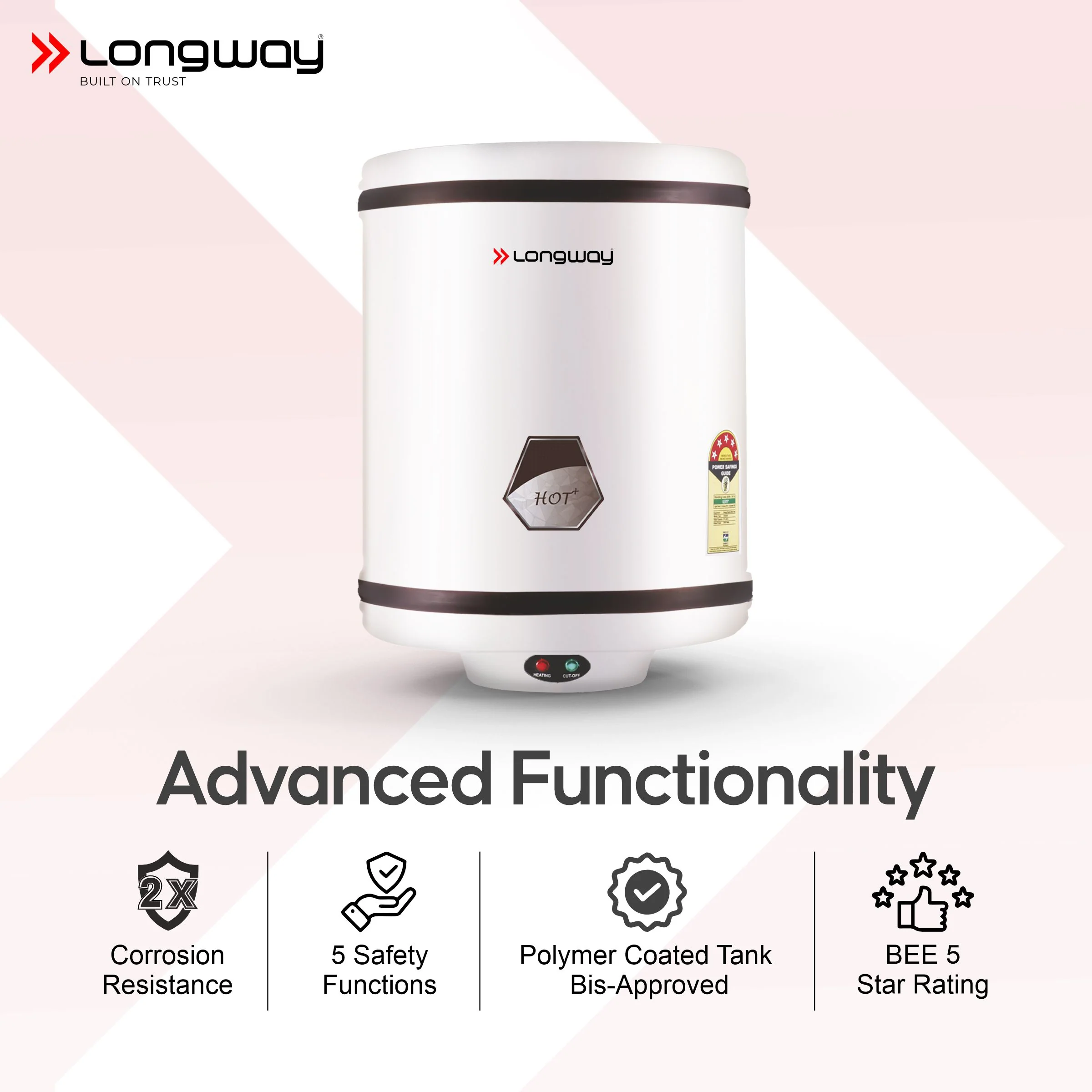 Longway Hotplus 15 Ltr 5 Star Rated Automatic Storage Water for Home, Water Geyser, Water Heater, Electric Geyser with Multiple Safety System & Anti-Rust Coating | 5-Years Warranty on Tank | (Off-White, 15 Ltr) - Image 7