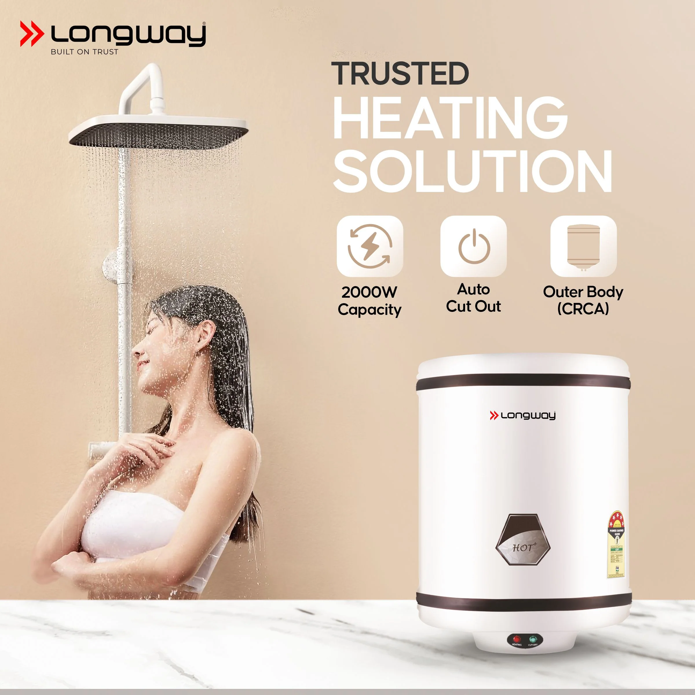 Longway Hotplus 35 Ltr 5 Star Rated Automatic Storage Water for Home, Water Geyser, Water Heater, Electric Geyser with Multiple Safety System & Anti-Rust Coating | 5-Years Warranty on Tank | (Ivory, 35 Ltr) - Image 5