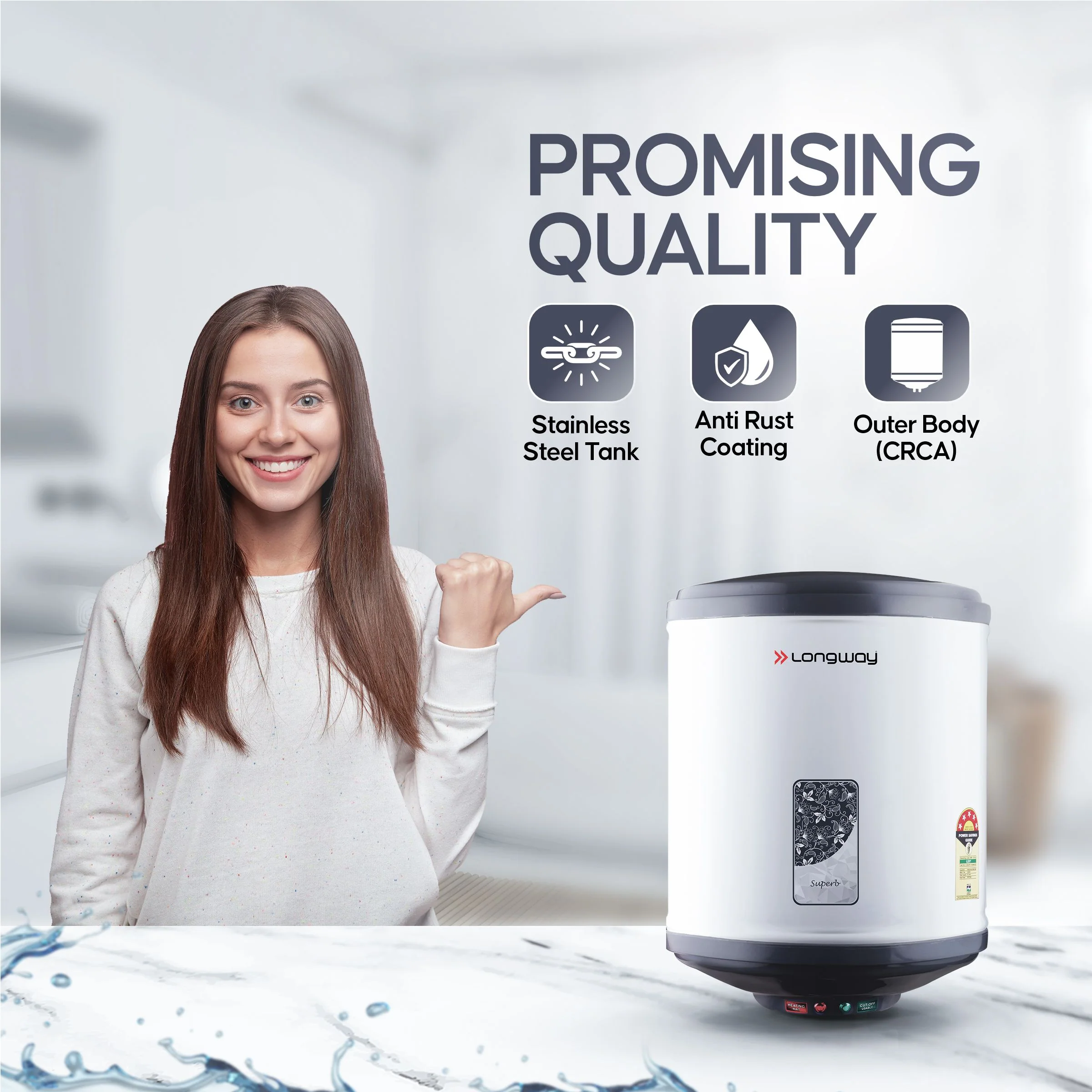 Longway Superb 35 Ltr 5 Star Rated Automatic Storage Water for Home, Water Geyser, Water Heater, Electric Geyser with Multiple Safety System & Anti-Rust Coating | 5-Years Warranty on Tank | (Gray, 35 Ltr) - Image 5