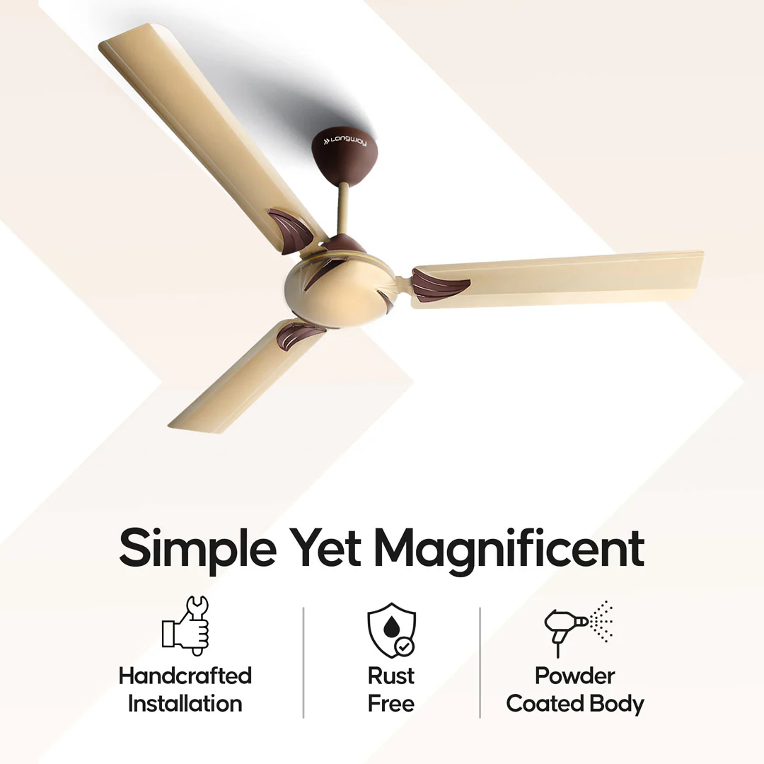 Longway Creta P1 1200 mm/48 inch Remote Controlled 3 Blade Anti-Dust Decorative Star Rated Ceiling Fan (Golden, Pack of 1) - Image 7