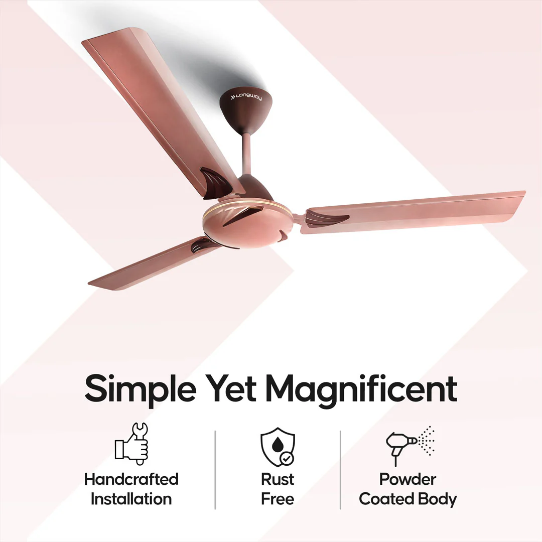 Longway Creta P1 1200 mm/48 inch Remote Controlled 3 Blade Anti-Dust Decorative Star Rated Ceiling Fan (Rusty Brown, Pack of 1) - Image 7