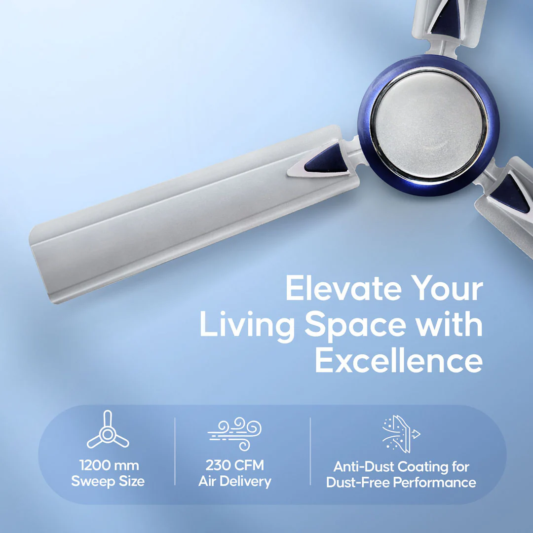 Longway Starlite-1 P1 1200 mm/48 inch Ultra High Speed 3 Blade Anti-Dust Decorative Star Rated Ceiling Fan (Pack of 1) - Image 4