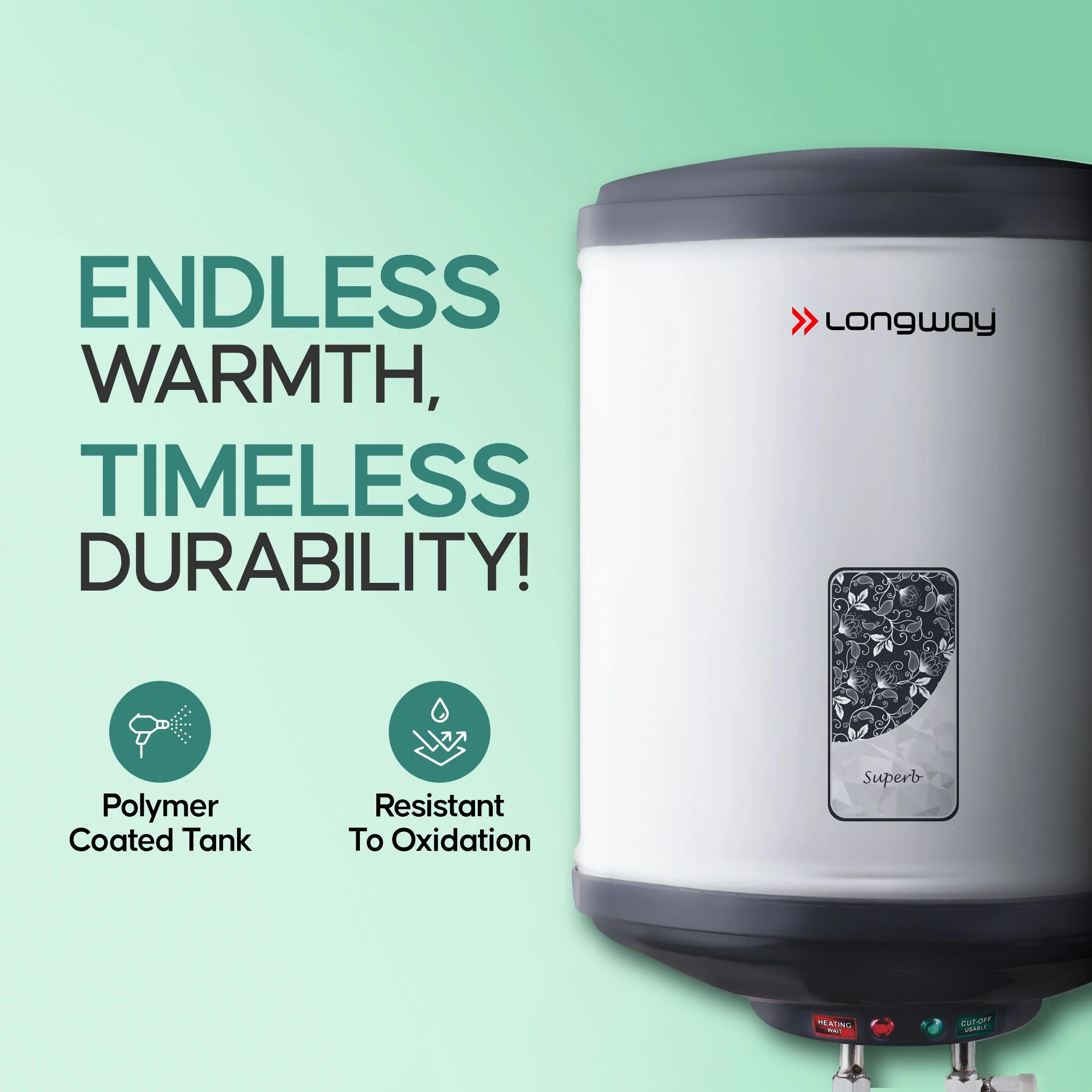 Longway Superb 10 Ltr 5 Star Rated Automatic Instant Water Heater for Home, Water Geyser, Water Heater, Electric Geyser with Multiple Safety System & Anti-Rust Coating | 1-Year Warranty | (Gray, 10 Ltr) - Image 3