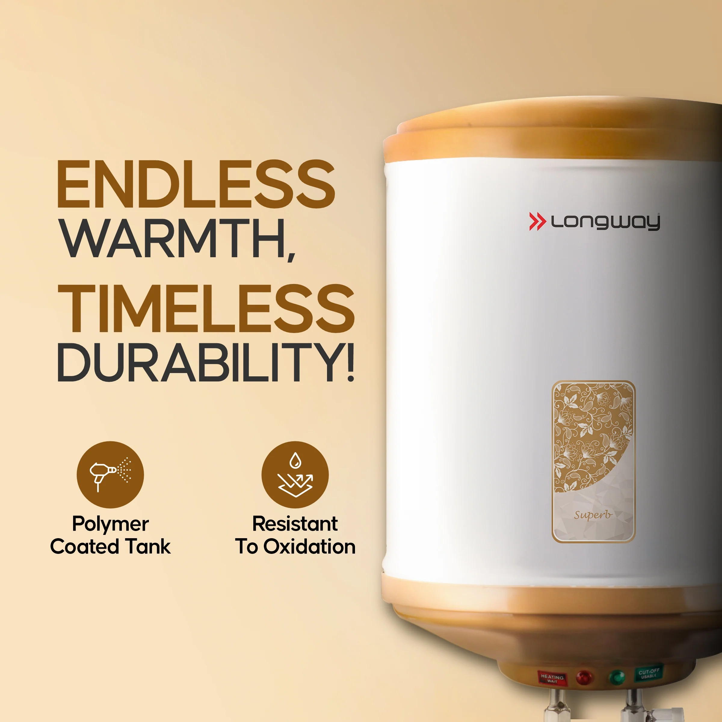 Longway Superb 25 Ltr 5 Star Rated Automatic Storage Water for Home, Water Geyser, Water Heater, Electric Geyser with Multiple Safety System & Anti-Rust Coating | 5-Years Warranty on Tank | (Ivory, 25 Ltr) - Image 3